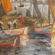 "Hafenansicht", nach Eugen Dekkert (1865 Stettin - 1956 Garmisch-Partenkirchen), Öl auf Malerkarton. 