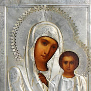 Russische Ikone, Oklad Silber, “Казанская Богоматерь / Gottesmutter von Kasan”, 19. Jh.